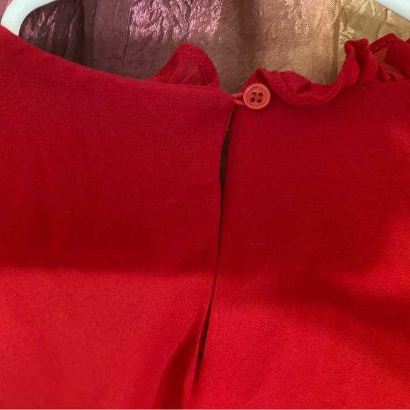 Ruby Red Ruffle-Sleeved Rhinestone Blouse - Picture 7 of 8